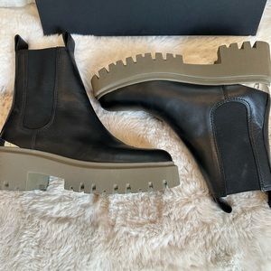 Maje Chelsea combat moto boots. 38, black, olive womens’s